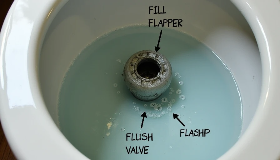 Inside view of a toilet tank with labeled components