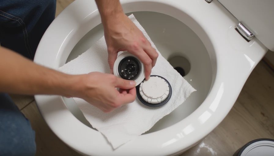 One of the most common and cheapest fixes Replacing a worn toilet flapper during repair