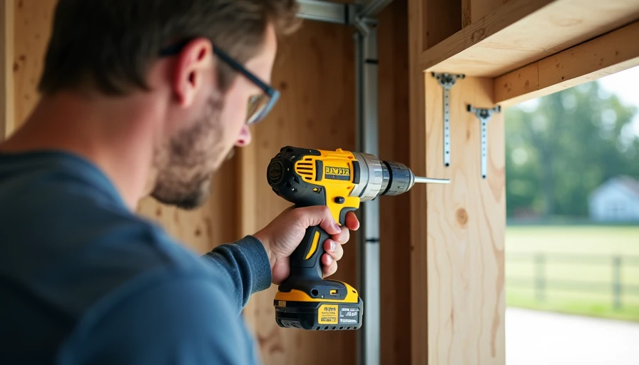 Real-world testing during garage organization project Using a drill for heavy shelf installation in the garage