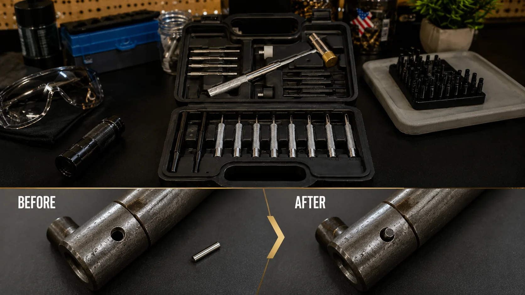 Real results from using the set Before and after roll pin installation